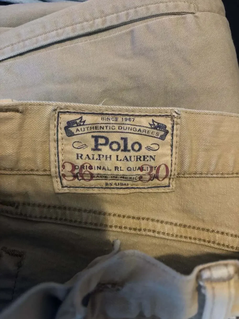 Polo Ralph Lauren Authentic Dungarees Khaki Slim Straight Jeans Size 36x30